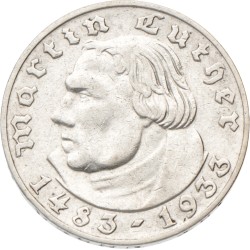 No reserve - Germany. Third Reich. 2 Mark - Martin Luther. 1933 A.