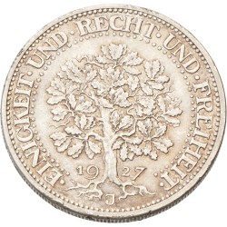 No reserve - Germany. Weimar republic. 5 Mark - Oak Tree. 1927J.