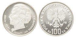 No reserve - Poland. 100 Złotych - Ignacy Jan Paderewski. 1975.