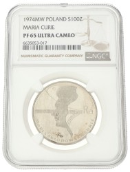 No reserve - Poland. 100 Złotych - Death of Marie Curie. 1974.