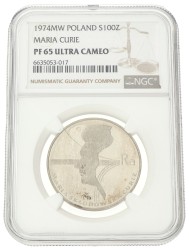 No reserve - Poland. 100 Złotych - Death of Marie Curie. 1974.