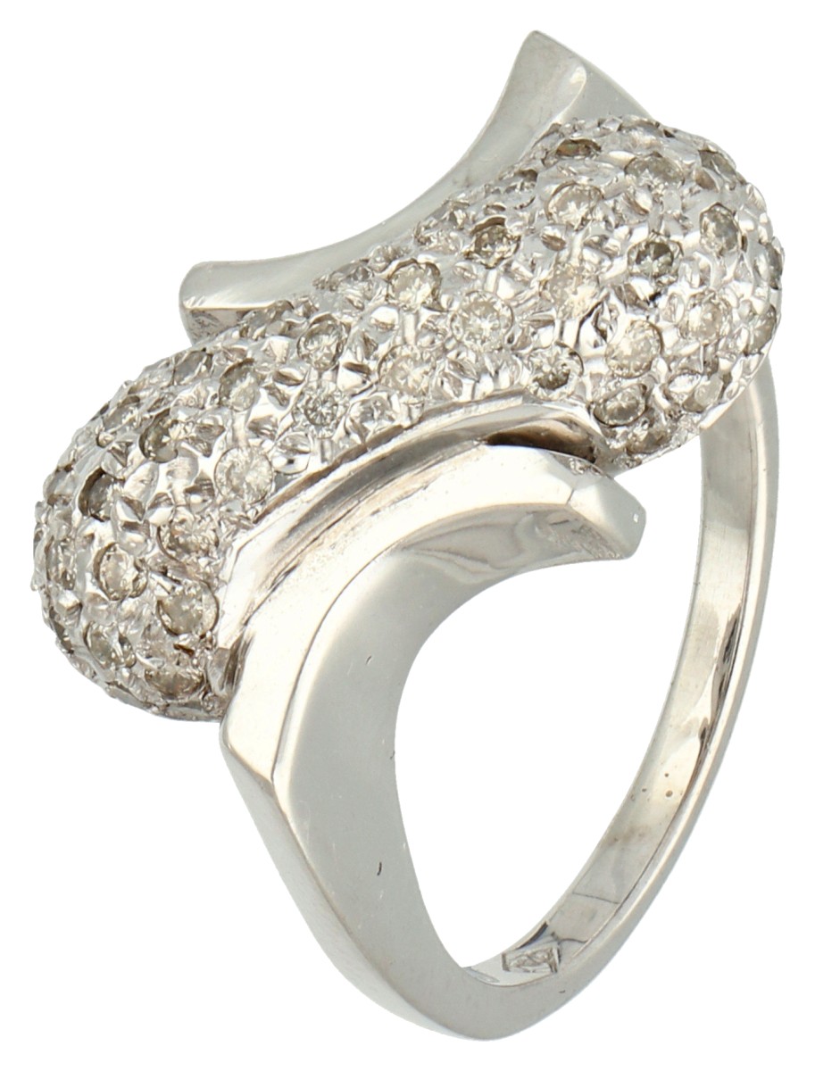 No reserve - 18K Witgouden ring bezet met diamant.