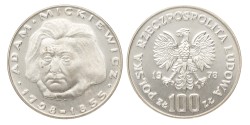 No reserve - Poland. 100 Złotych - Adam Mickiewicz. 1978 MW.