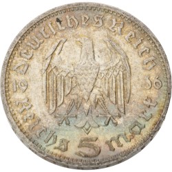 No reserve - Germany. Third Reich. 5 Reichsmark - Paul von Hindenburg. 1936 D (No Swastika).