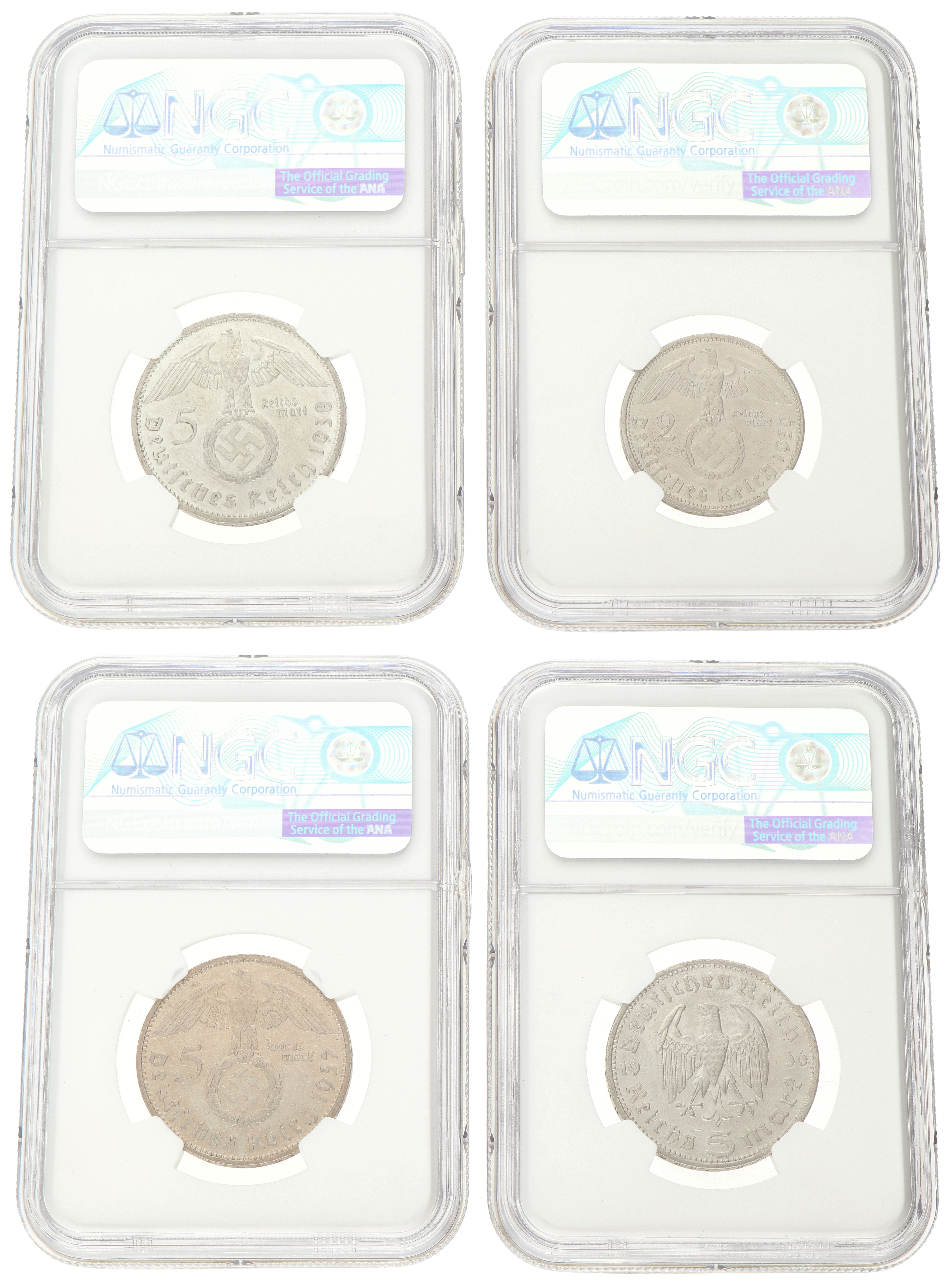 No reserve - Germany. Third Reich. Lot (4) 2 - 5 Reichsmark. 1936 - 39.