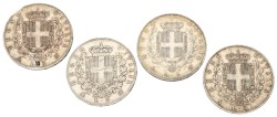 No reserve - Italy. Vittorio Emanuele II. Lot (4) 5 Lire. 1872 - 1873 - 1874 - 1875.