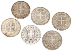 No reserve - Italy. Vittorio Emanuele II. Lot (6) 5 Lire. 1873 - 1878.