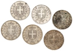 No reserve - Italy. Vittorio Emanuele II. Lot (6) 5 Lire. 1869 - 1875.