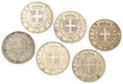 No reserve - Italy. Vittorio Emanuele II. Lot (6) 5 Lire. 1869 - 1875.