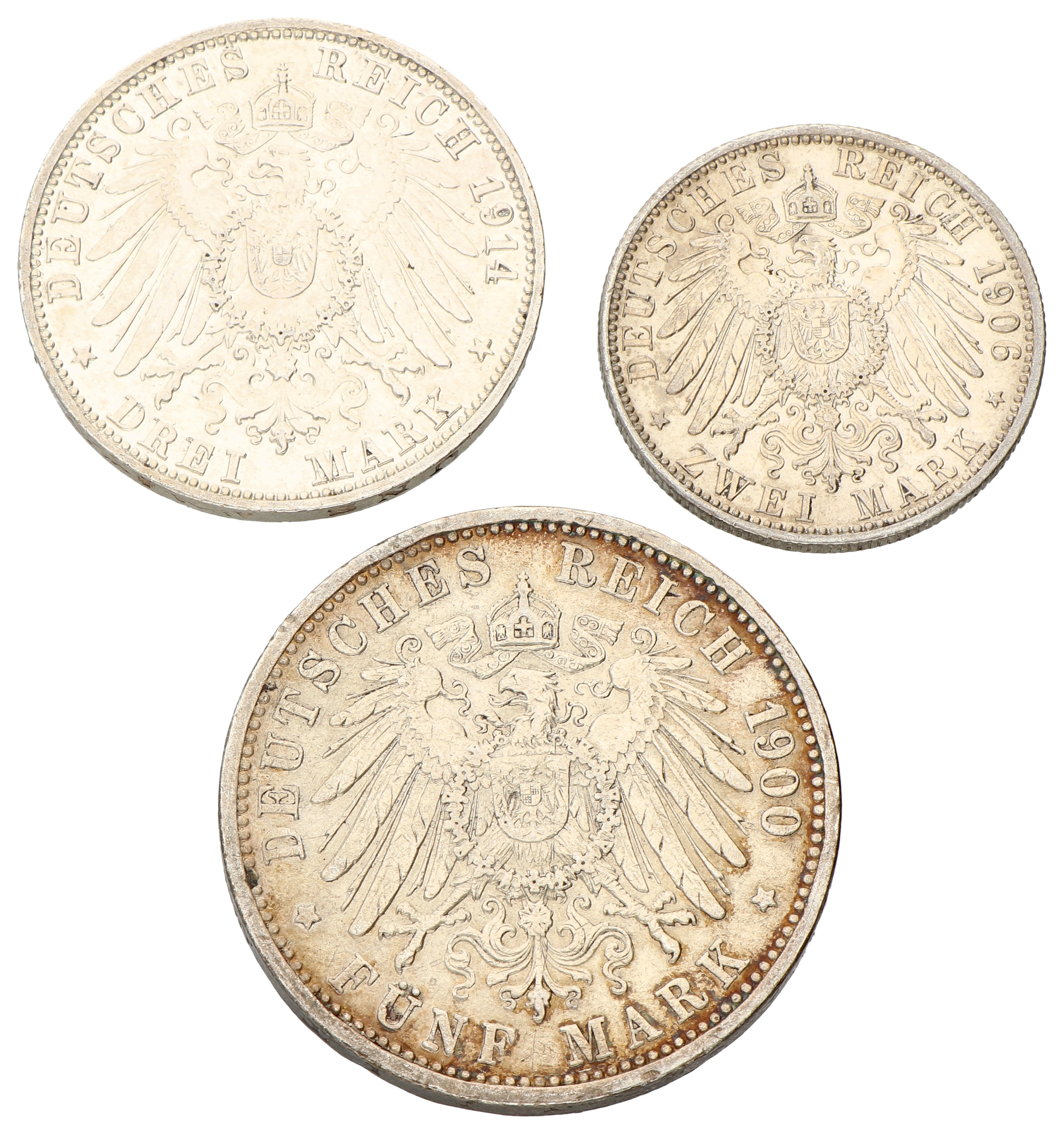 No reserve - German states. Baden. Friedrich I & II. Lot (3) 5 - 2 Mark. 1900 - 1914 G.