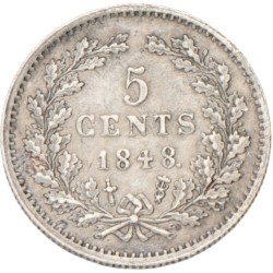 5 Cent. Willem II. 1848 met positiestreep. AU details.