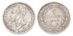 5 Cent. Willem II. 1848 met positiestreep. AU details.