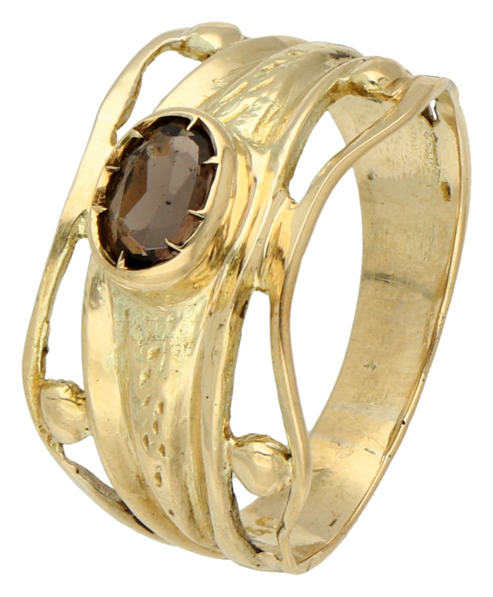 No reserve - 14K Geelgouden design ring met rookkwarts.