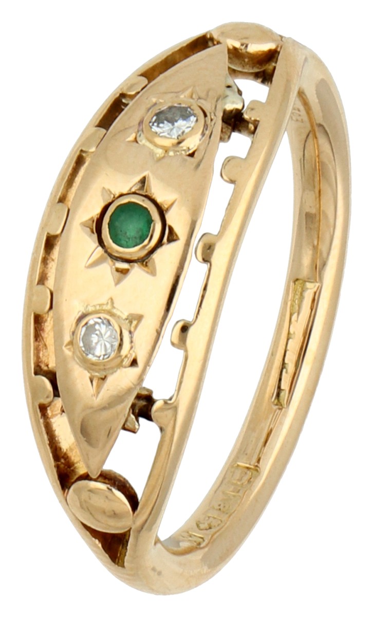 No reserve - 18K Geelgouden Engelse drie steens ring.