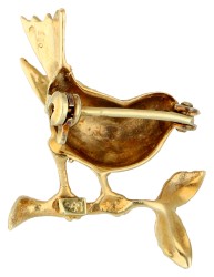 14K Geelgouden broche van een vogel op een tak. 