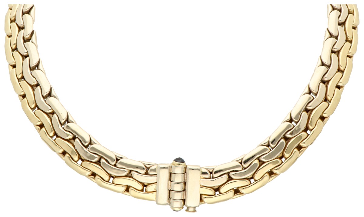 14K Bicolour gouden schakelcollier met saffier.