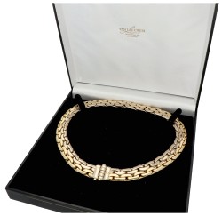 14K Bicolour gouden schakelcollier met saffier.