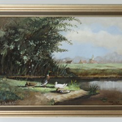 Ron Meilof (Hilversum 1933 - 2016 Hijken), Eenden aan de waterkant.