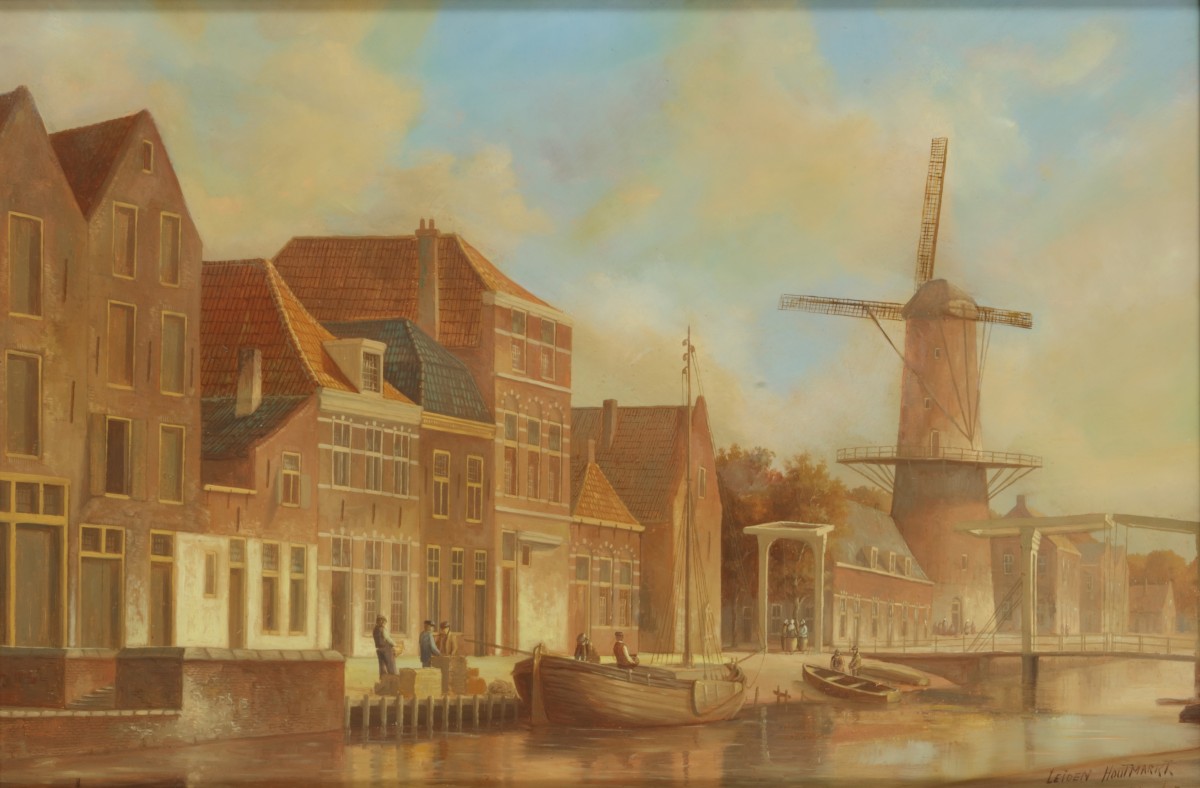 Ron Meilof (Hilversum 1933 - 2016 Hijken), De Houtmarkt te Leiden.