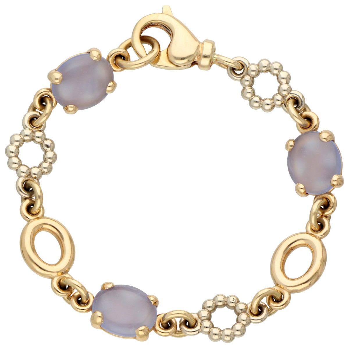 14K Bicolour gouden schakelarmband met chalcedoon.