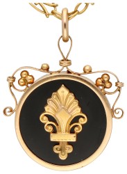 14K Geelgouden fantasie schakelcollier met hanger 