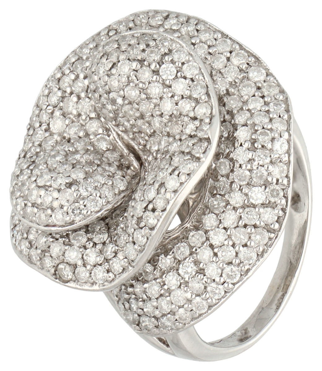 14K Witgouden design ring bezet met ca. 3.50 ct. diamant.