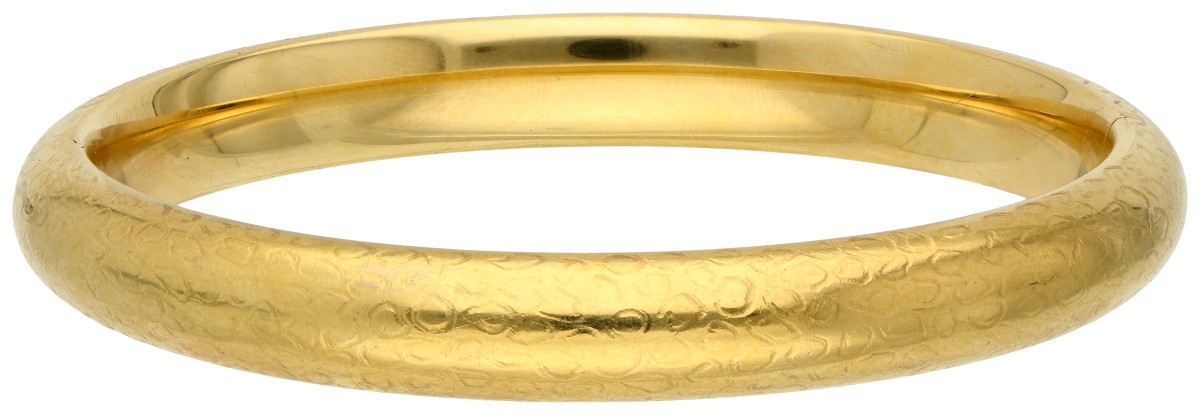 18K Geelgouden vintage bangle armband gedecoreerd met abstract motief.