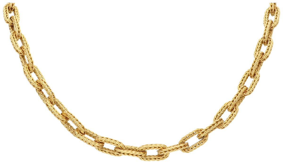 18K Geelgouden gevlochten schakelcollier.