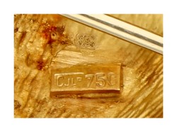 18K Geelgouden broche van paardenhoofd met lange manen.