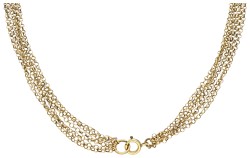 14K Geelgouden antieke 'croix Capucine' hanger aan zesrijig jasseron schakelcollier.