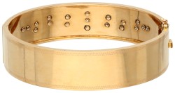 14K Geelgouden bangle armband bezet met zilveren florale appliques en roos geslepen diamanten.