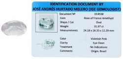 No reserve - Gecertificeerde 'Rose of France' amethist van ca. 31.97 ct.