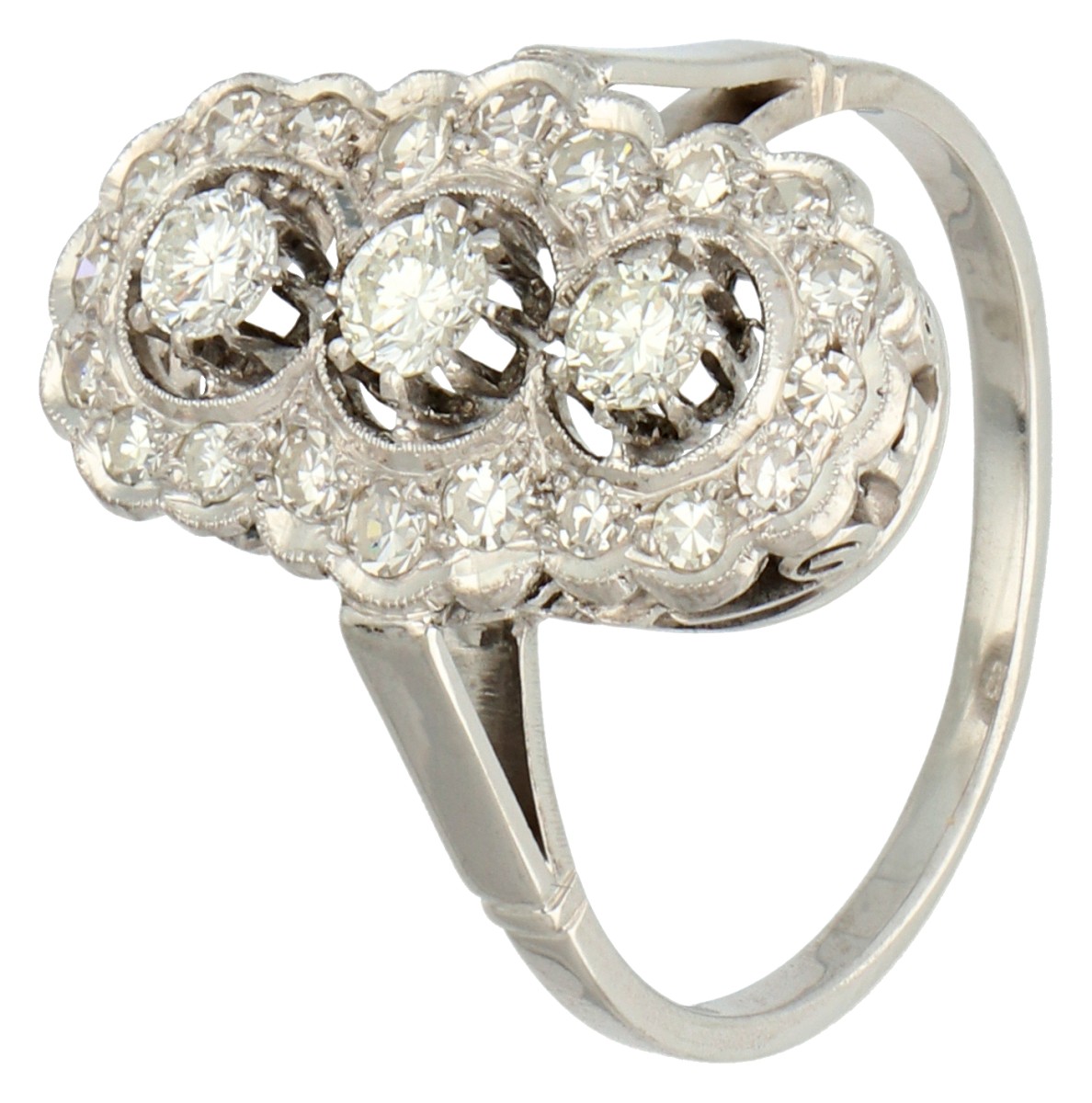 14K Witgouden prinsessen ring bezet met ca. 0.60 ct. diamant.