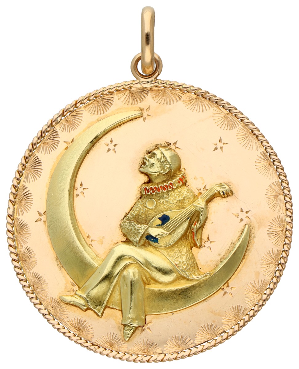 Italiaanse 18K geelgouden hanger met Pierrot.