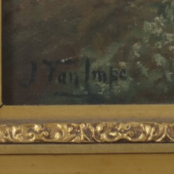 J. van Impe, 1e helft 20e eeuw. Een landschap met rivier en boerenhoeve.