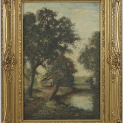 J. van Impe, 1e helft 20e eeuw. Een landschap met rivier en boerenhoeve.