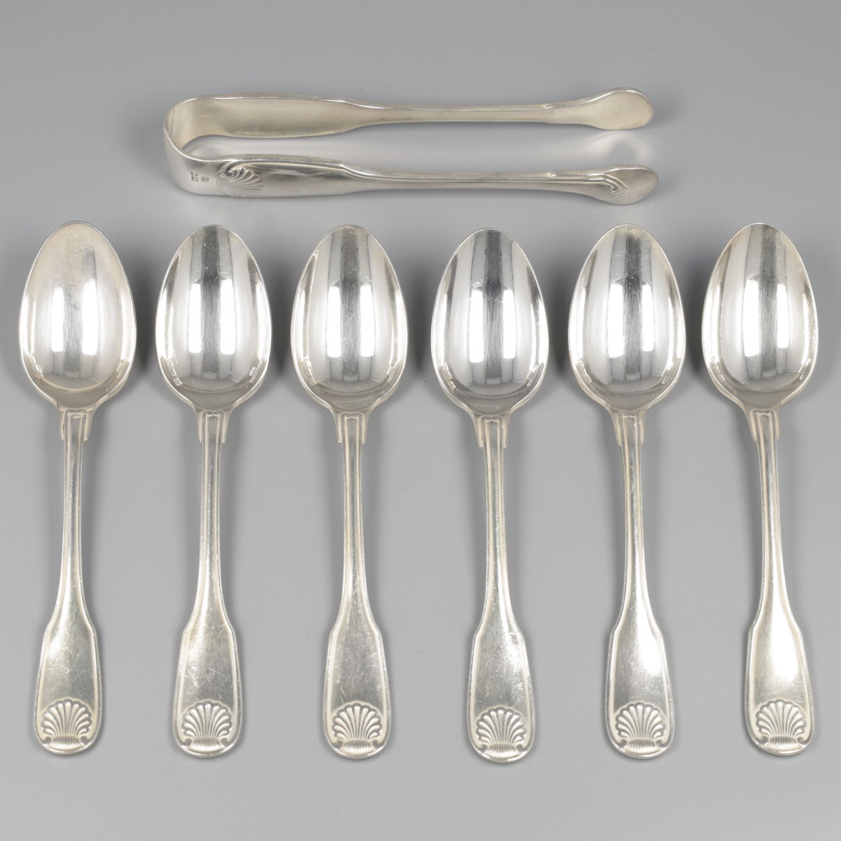 No reserve - Christofle 6-delige set Koffie/ Theelepels & Suikertang model: Vendome verzilverd.