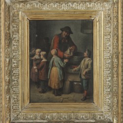 Belgische School, 19e eeuw. Bij de verkoper van zoetigheden.