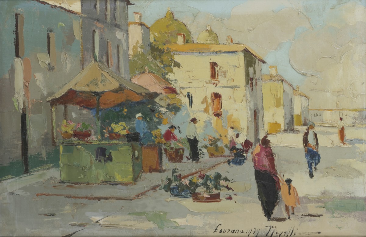 Italiaanse School, 20e eeuw. Een mediterrane straatscene.