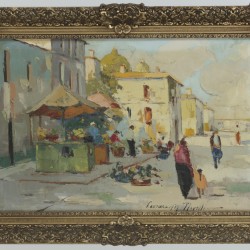 Italiaanse School, 20e eeuw. Een mediterrane straatscene.
