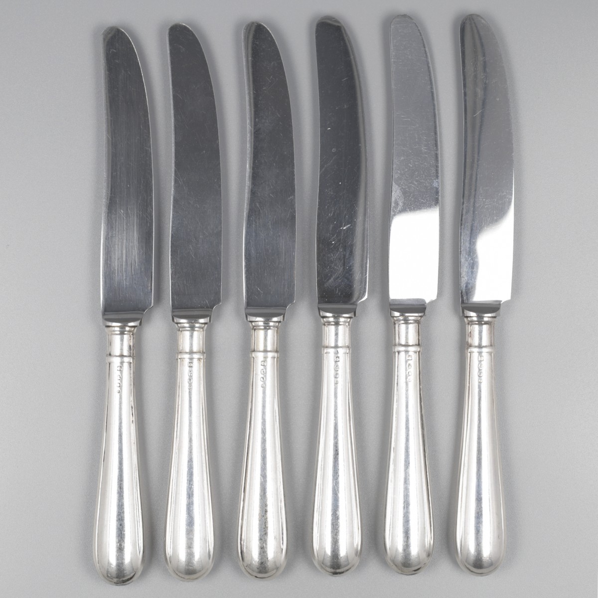 No reserve - 6-delige set fruitmessen "Hollands Rondfilet" zilver.