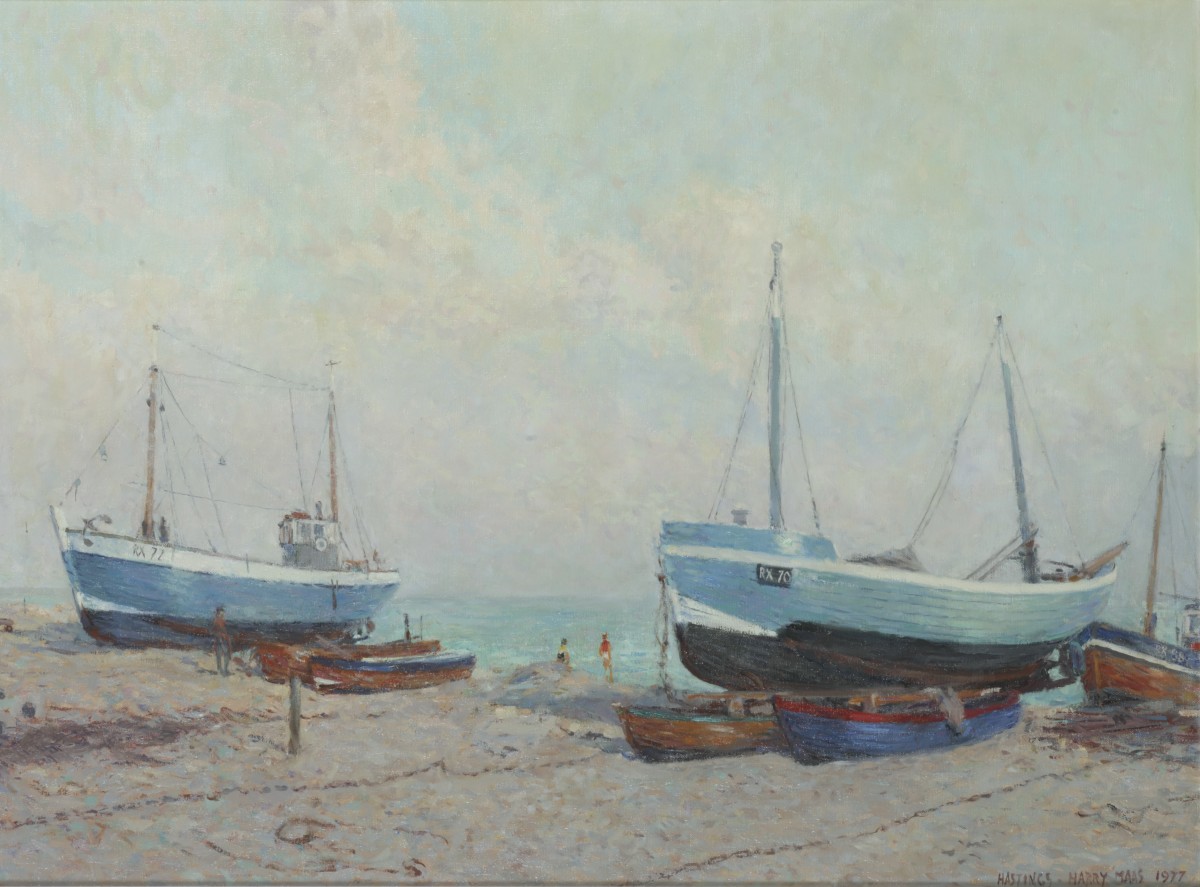 Henri Frans Hubert 'Harry' Maas (Nederweert 1906 - 1982 Eindhoven), Kotters op het strand, Hastings.