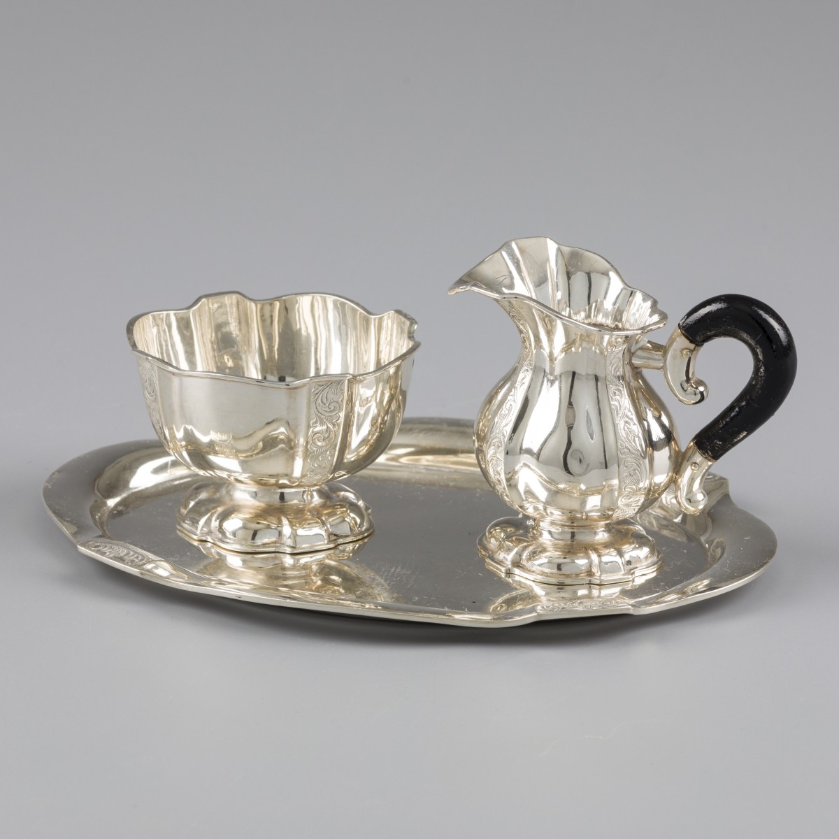 No reserve - 3-delige suiker & melk set zilver.