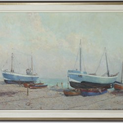 Henri Frans Hubert 'Harry' Maas (Nederweert 1906 - 1982 Eindhoven), Kotters op het strand, Hastings.