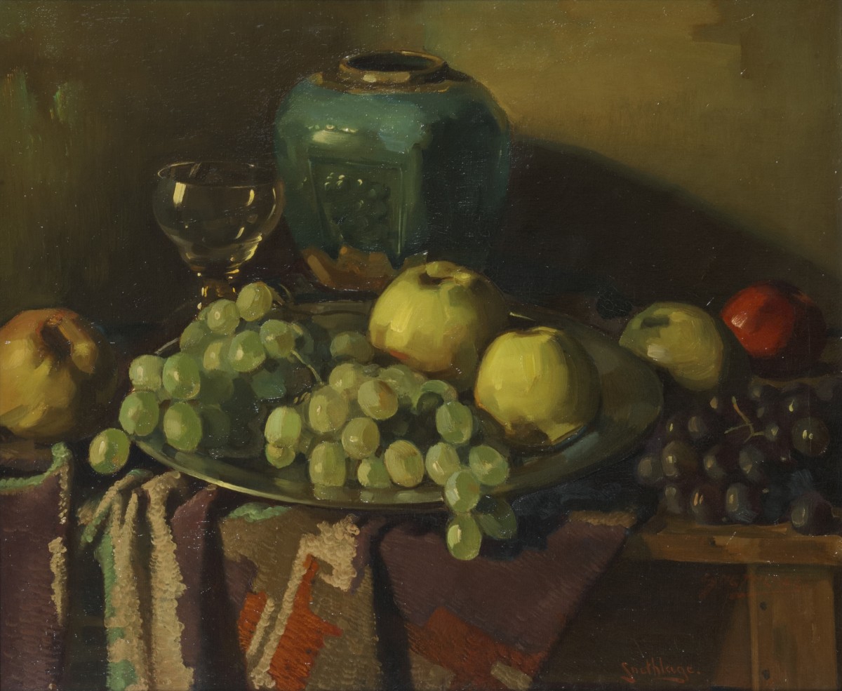 Hendrik Anne Constantijn "Hendrik" Snethlage (Heilo, NH 1878 - 1960 The Hague), Stilleven met fruit en een gemberpot.