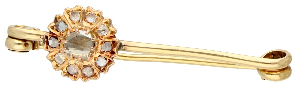 No reserve - 18K Bicolour gouden broche bezet met diamant.