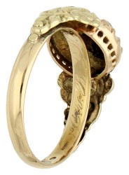 No reserve - 14K Geelgouden antieke ring bezet met roos diamanten.