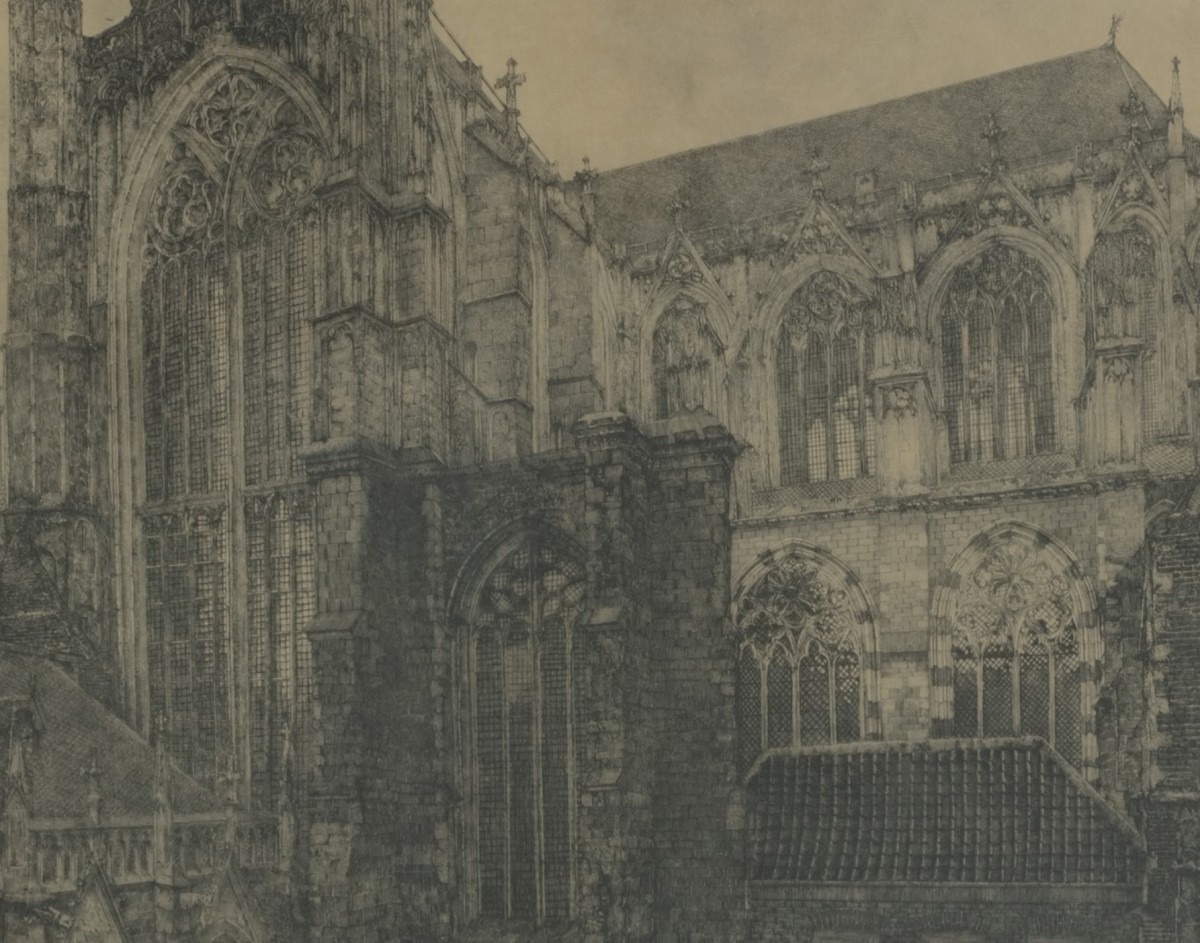 Willem van Leusden (Utrecht 1886 - 1976) Gezicht op de Dom, vanuit het zuidoosten, 1912/ 13. Ets,.