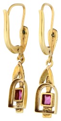 No reserve - 14K Bicolour gouden dormeuse oorbellen bezet met simili en faux parel.