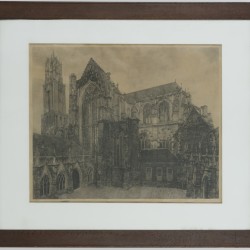 Willem van Leusden (Utrecht 1886 - 1976) Gezicht op de Dom, vanuit het zuidoosten, 1912/ 13. Ets,.